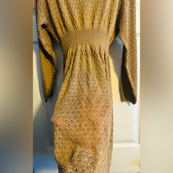 SHEIN LUNE Plus Pointelle Knit Drop Shoulder Sweater Dress, tan, size 0XL - Picture 4 of 8